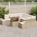 Set de Sofá de Jardín de 9 Piezas con Cojines Beige de Ratán Poliéster