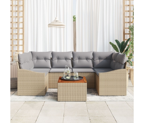 Conjunto de Sofás de Jardín  de 7 Piezas con Cojines Beige Ratán Acacia