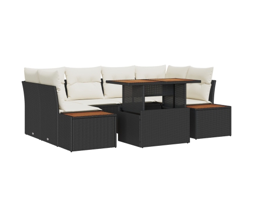 Set de Sofá de Jardín  Juego de 6 Negro y Crema Poliratán, Poliéster
