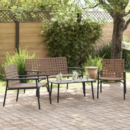 Set de café para exteriores de 4 piezas en ratán y acero marrón