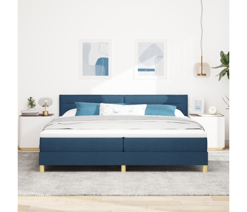 Cama Box Spring  con Colchón Azul 200x200 cm Tela