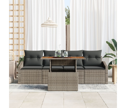 Set de Sofás de Jardín de 5 Piezas con Cojines Gris Poliratán