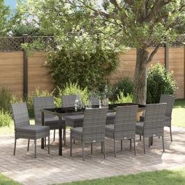 Conjunto de comedor de jardín de 9 piezas  en gris polirratán