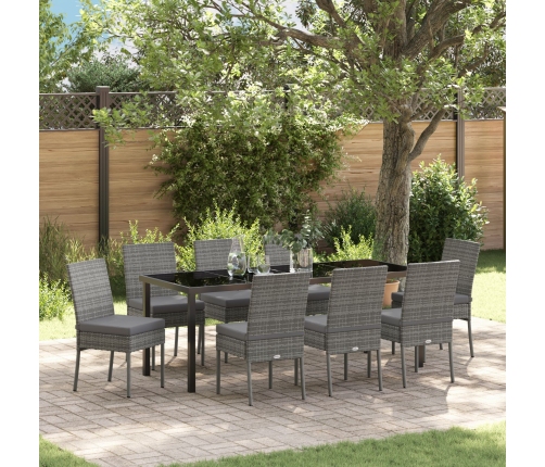 Conjunto de comedor de jardín de 9 piezas  en gris polirratán