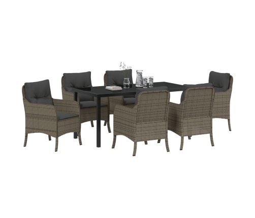 Juego de comedor de jardín de 7 piezas con cojines gris poliratán