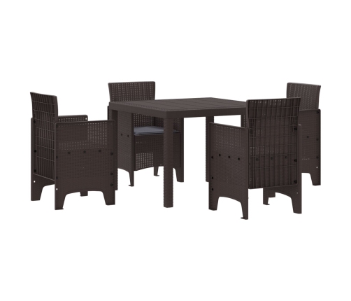 Juego de comedor de jardín de 5 piezas con cojines Marrón Polirratán