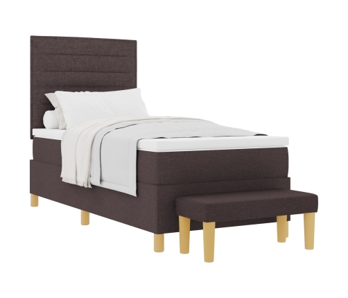 Cama con Sommier  con Colchón y Banco Marrón Oscuro 100x200 cm Tela