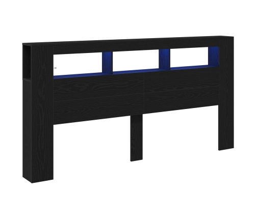 Cabecero de Almacenamiento  con Luces LED Roble Negro 200x18,5x103,5 cm