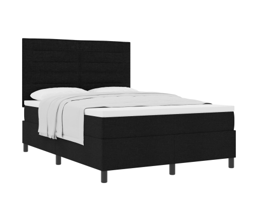 Cama con Base de Muelles y Colchón Negra 140x200 cm Tela