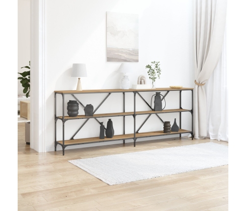 Mesa Consola  Roble Artesano 200x30x75 cm Madera Ingenierizada y Acero