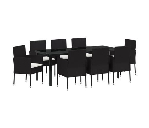 Conjunto de Comedor de Jardín  de 9 Piezas con Cojines Ratán Poliéster Negro