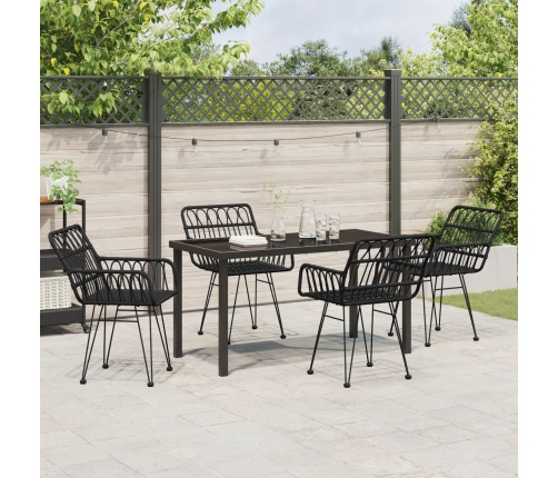 Juego de Comedor de Jardín  de 5 Piezas Negro de Ratán Poliéster