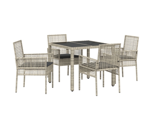 Set de Comedor de Jardín de 5 Piezas con Cojines Gris Claro de Poliratán