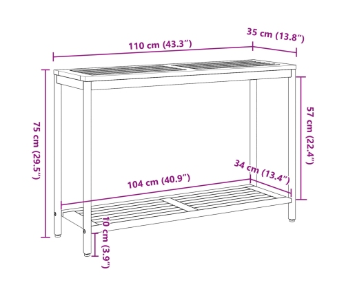 Mesa de Exterior  Natural y Negra 35x110x75 cm de Madera Sólida y Acero
