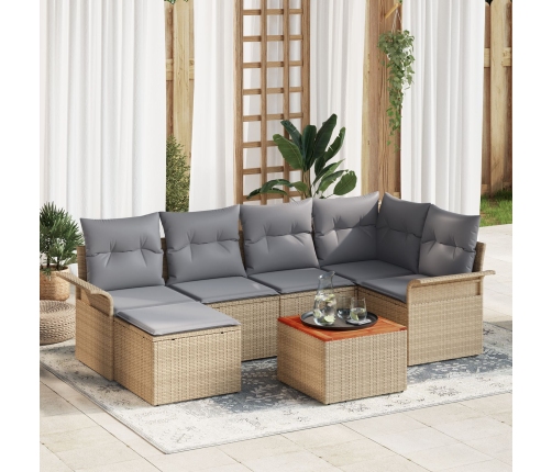 Juego de Sofás de Jardín de 7 Piezas con Cojines Beige Poliratán Acacia