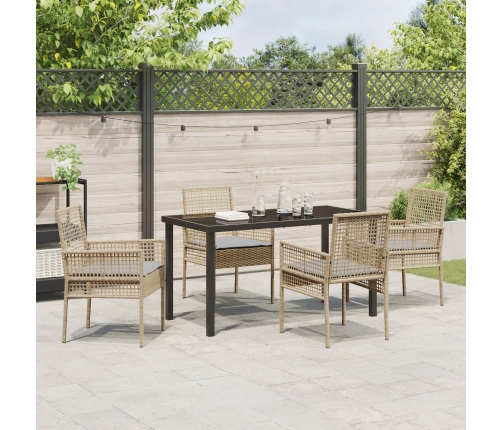 Conjunto de Comedor de Jardín de 5 Piezas con Cojines de Poliratán Beige