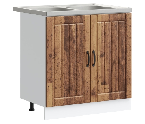 Gabinete de Cocina  'Lucca' con Doble Fregadero - Madera Vieja, Madera Elaborada