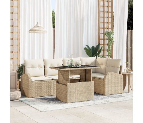 Conjunto de Sofá de Jardín de 6 Piezas con Cojines Beige de Rattan