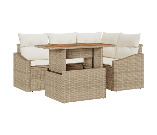 Juego de Comedor de Jardín de 5 Piezas con Cojines Beige de Ratán Poliéster Acacia