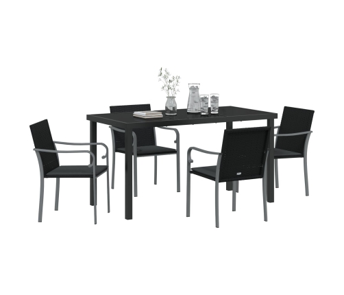 Juego de Comedor de Jardín de 5 Piezas con Cojines de Rattan Negro