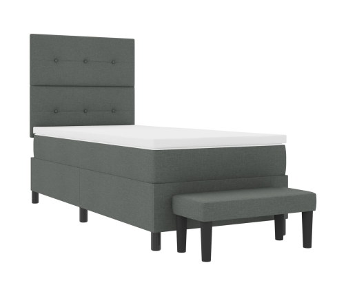 Cama Box Spring con Colchón y Banco Gris Oscuro 90x200 cm Tela