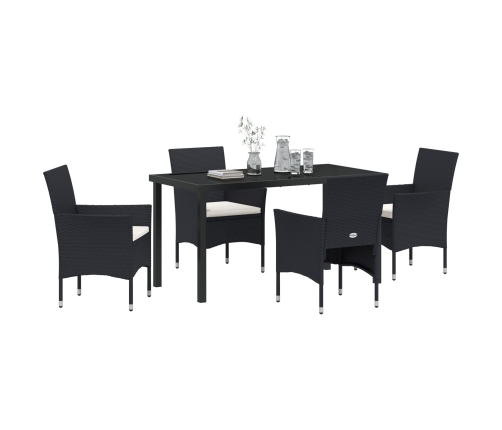 Conjunto de Comedor para Jardín de 5 Piezas  Negro Ratán Polimérico