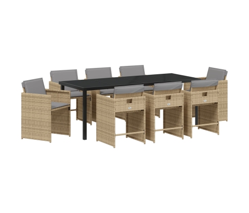 Set de comedor de jardín  de 9 piezas con cojines de poliratán beige