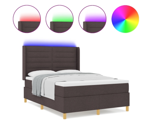 Cama con Somier y Colchón LED Marrón Oscuro 140x200 cm Tela
