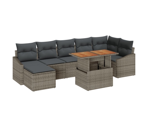 Conjunto de comedor de jardín de 8 piezas con cojines gris poliratán acacia