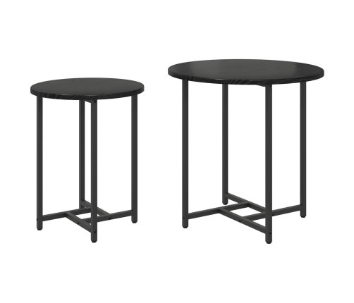 Juego de 2 Mesas Laterales  en Madera de Roble Negro y Metal