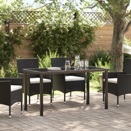 Mesa de Jardín  Negra 140x80x73 cm Vidrio Templado