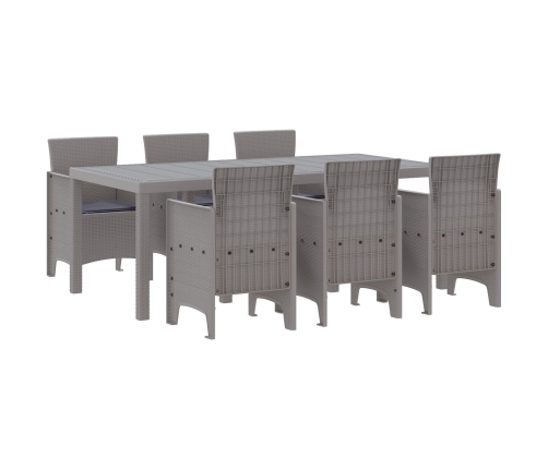 Conjunto de Comedor de Jardín de 7 Piezas con Cojines Gris Claro de Rattan de Poliéster