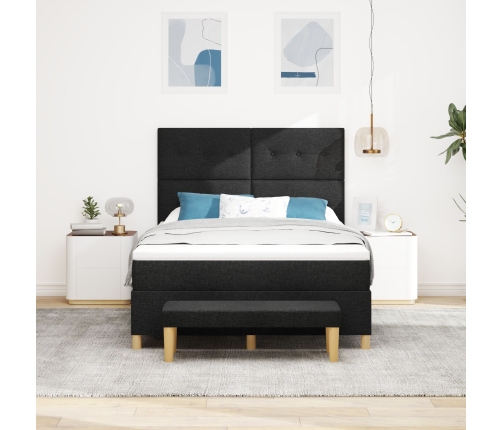 Cama con somier y colchón negro 140x200 cm tela