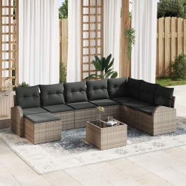 Conjunto de Sofá de Jardín  9 Piezas Gris Oscuro, Marrón