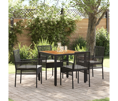 Juego de Comedor Set de 4 Negro Metal, Ratán Duradero