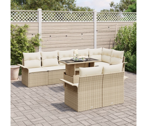 Conjunto de Sofá de Jardín de 9 Piezas con Cojines Beige de Rattan