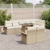 Conjunto de Sofá de Jardín de 9 Piezas con Cojines Beige de Rattan