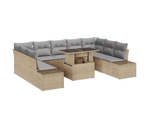 Juego de Sofá de Jardín Set de 10 Beige Ratán Sofá de Exterior