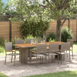 Set de Comedor de Jardín de 9 Piezas  en Poliratán Gris