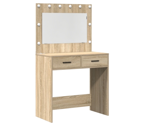 Conjunto de Mesa de Tocador de 2 Piezas con LED de Madera Elaborada en Roble Sonoma