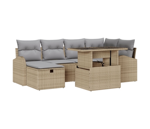 Conjunto de Sofá de Jardín de 7 Piezas con Cojines Ratán Poli Beige