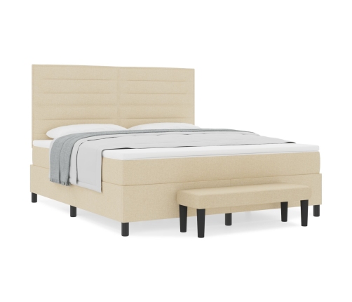 Cama con box spring  con colchón y banco crema 180x200 cm tela