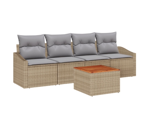 Juego de Sofá de Jardín de 5 Piezas con Cojines Beige Poliratán Acacia
