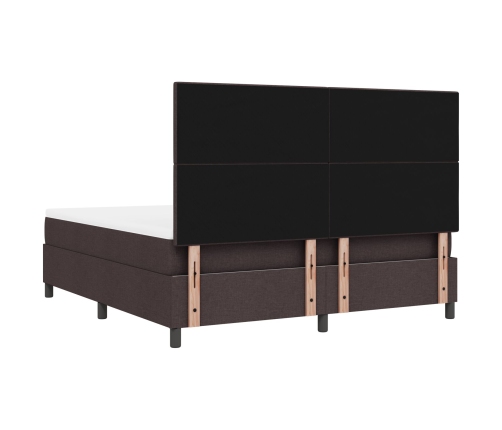 Cama con Base de Resortes y Colchón Marrón Oscuro Super King Tela