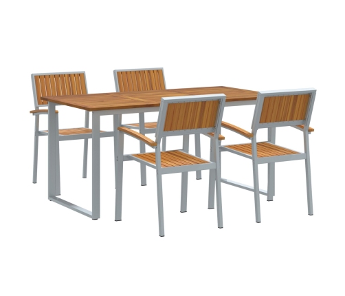 Conjunto de Comedor de Jardín  5 Piezas Tono Gris y Madera