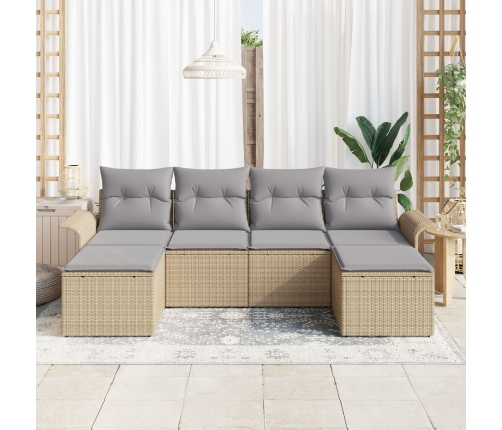 Set de sofá de jardín de 6 piezas con cojines color beige de ratán versátil