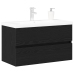 Gabinete de Fregadero  con Lavabo Incorporado Madera Elaborada Roble Negro, Gabinete de Fregadero  Roble Negro 80x38.5x45 cm Madera Elaborada