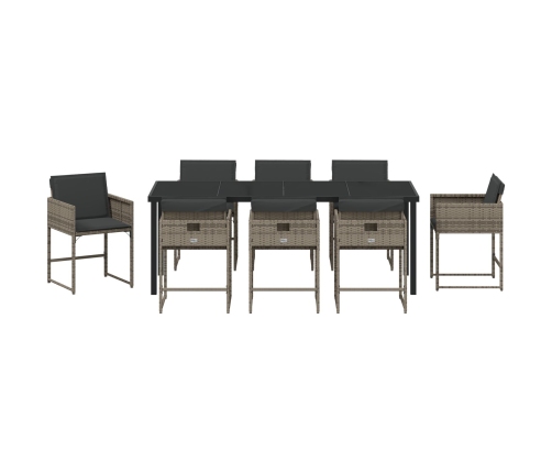 Conjunto de Comedor de Jardín de 9 Piezas con Cojines Gris Rattan PE