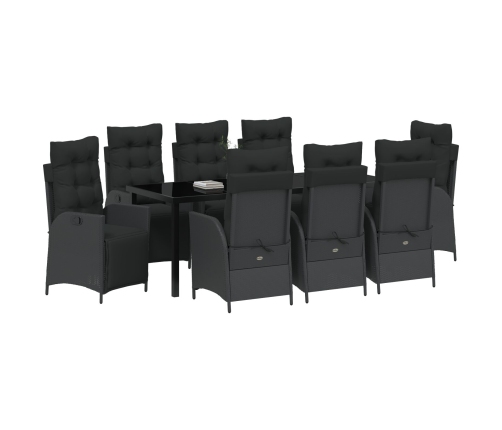 Conjunto de Comedor de Jardín de 9 Piezas  Negro Poliratán