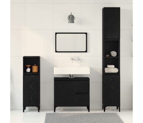 Conjunto de Muebles de Baño  Set de 3 Roble Negro Madera Diseñada